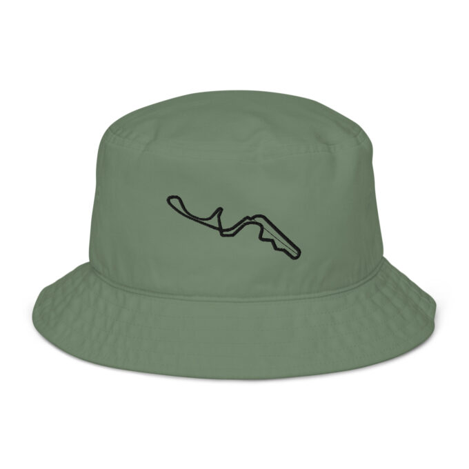 Suzaka Formula 1 race track organic bucket hat – with race circuit silhouette